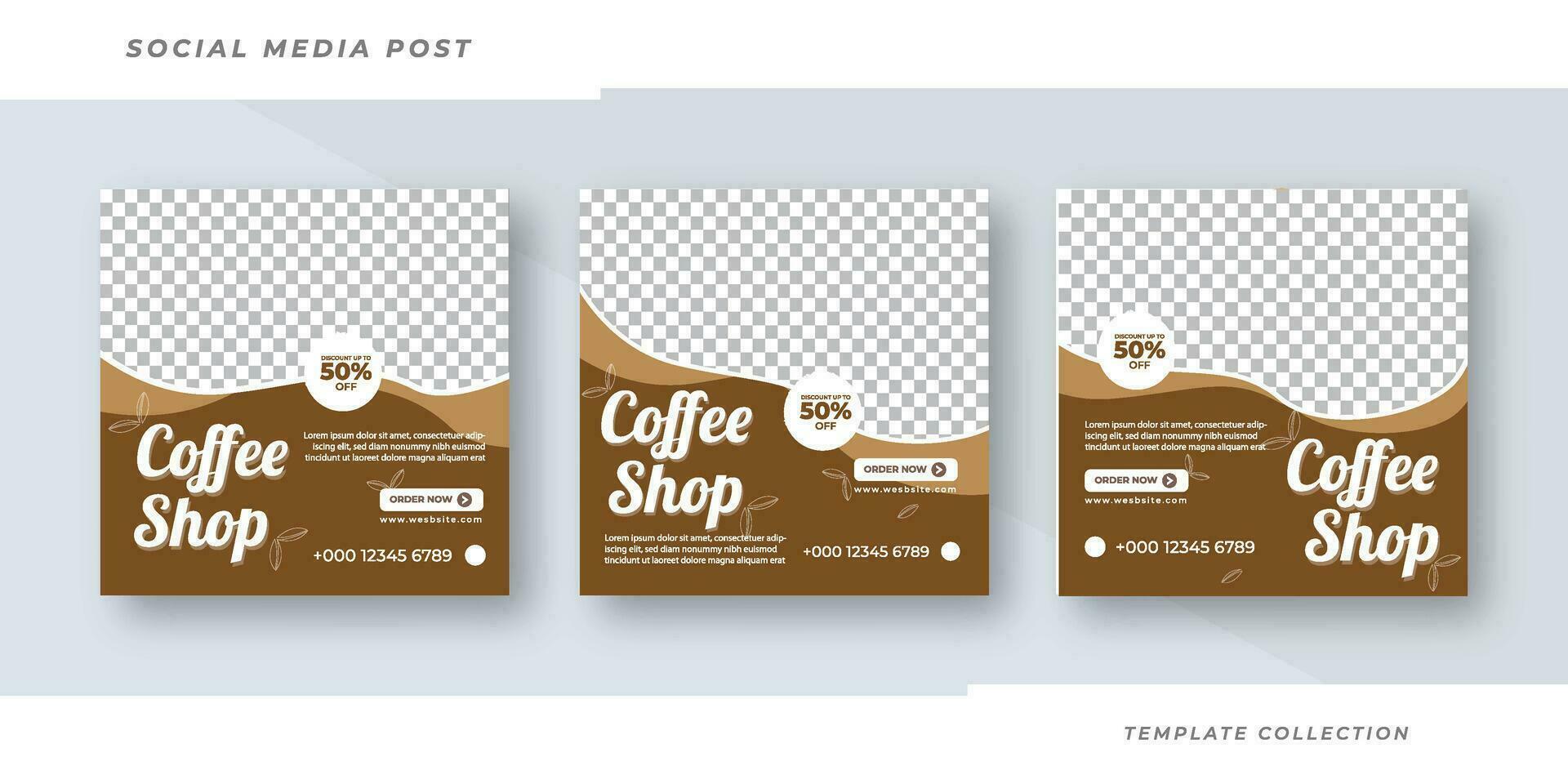 ensemble de Trois social médias Publier pour café magasin vente bannière ou carré prospectus modèle la toile bannière modèle pro vecteur
