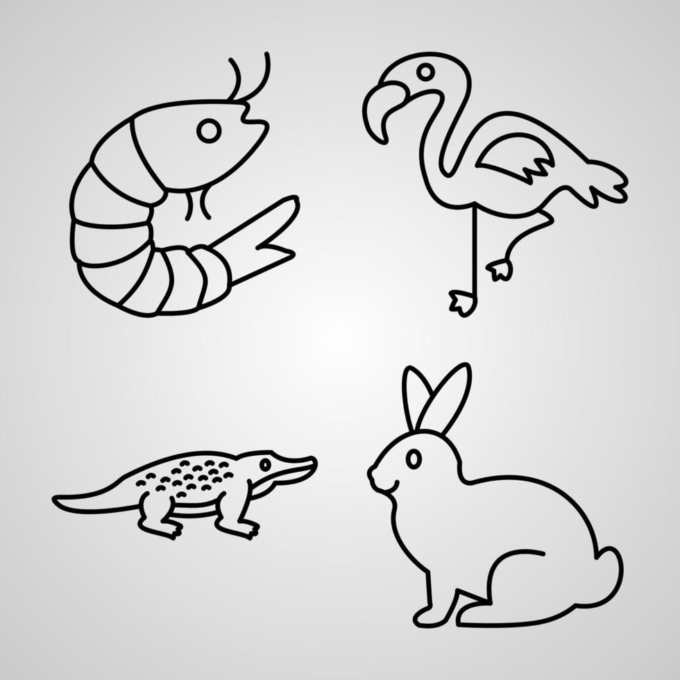 collection de jeu d'icônes de ligne d'animaux de symbole vectoriel
