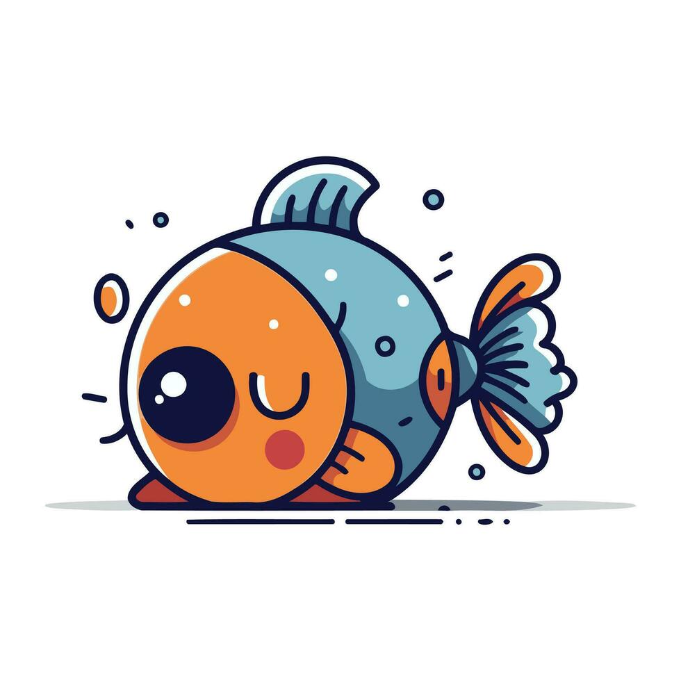 mignonne dessin animé poisson personnage. vecteur illustration dans plat ligne style.