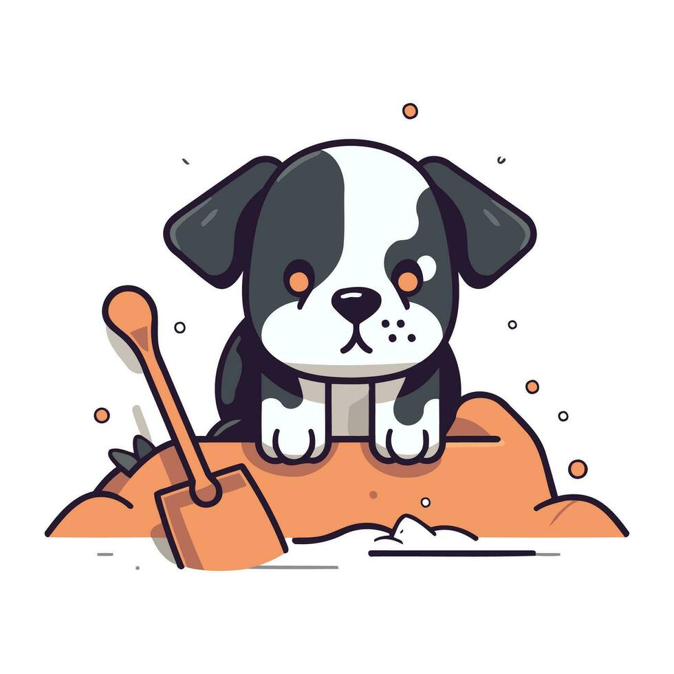 mignonne chien avec pelle. vecteur illustration dans plat dessin animé style.