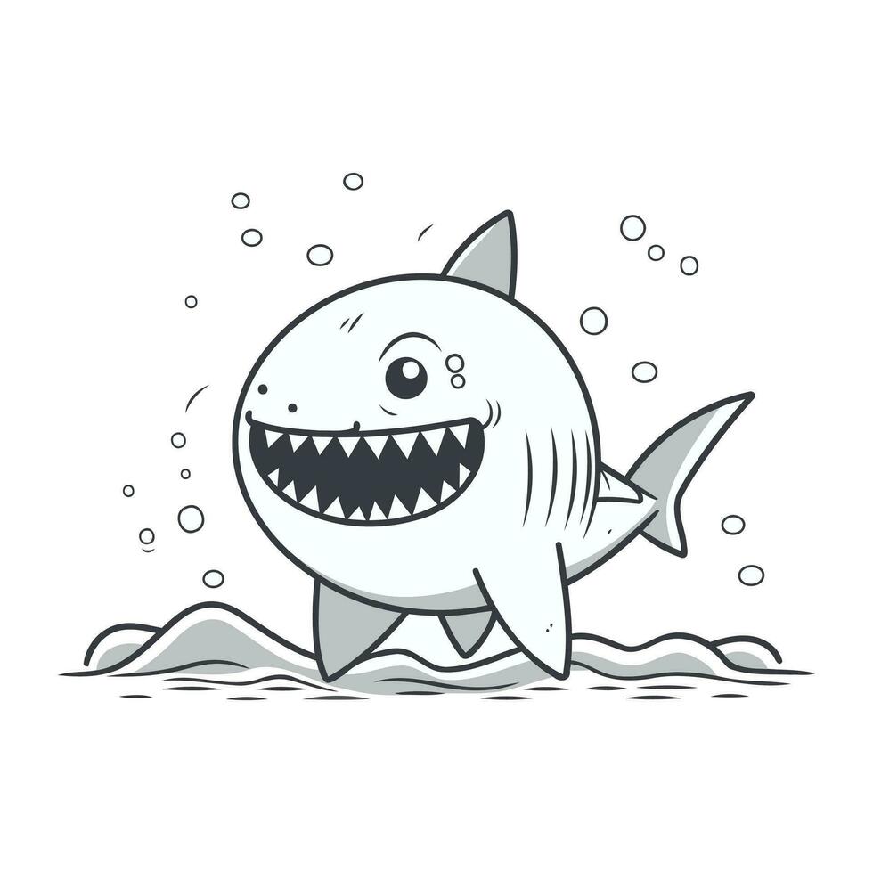 mignonne dessin animé requin. vecteur illustration isolé sur blanc Contexte. ligne art.