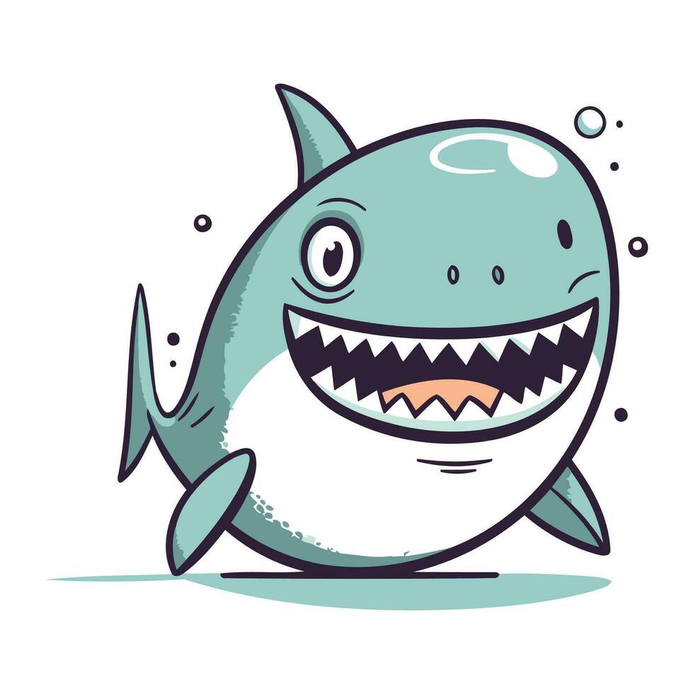 requin dessin animé vecteur illustration. mignonne dessin animé requin avec gros dents.