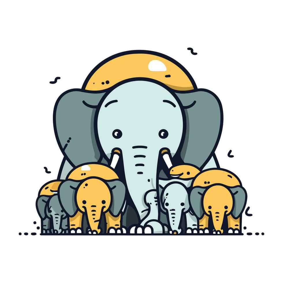 éléphants famille. dessin animé vecteur illustration. plat conception style.