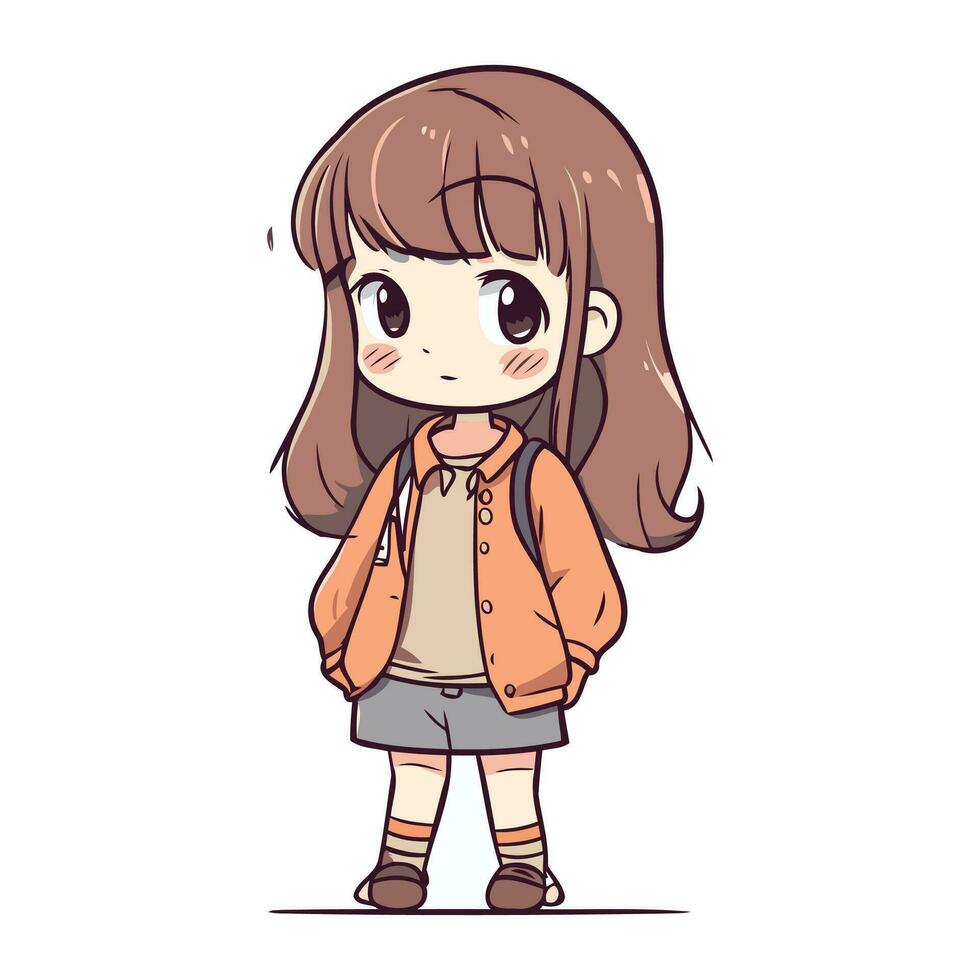 mignonne peu fille dans décontractée vêtements. vecteur illustration dans dessin animé style.