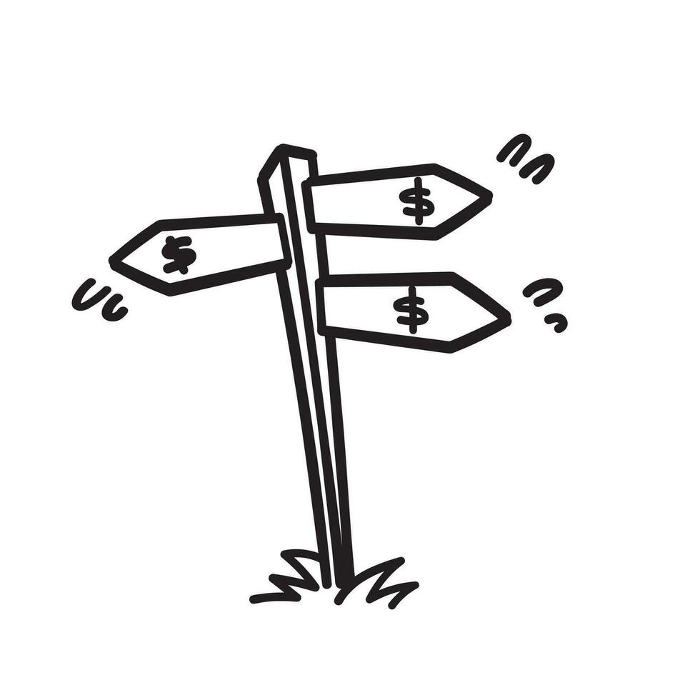 main tiré griffonnage direction planche avec argent symboles vecteur