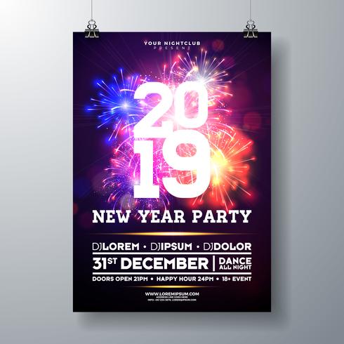 Illustration de l&#39;affiche de la fête du nouvel an 2019 vecteur