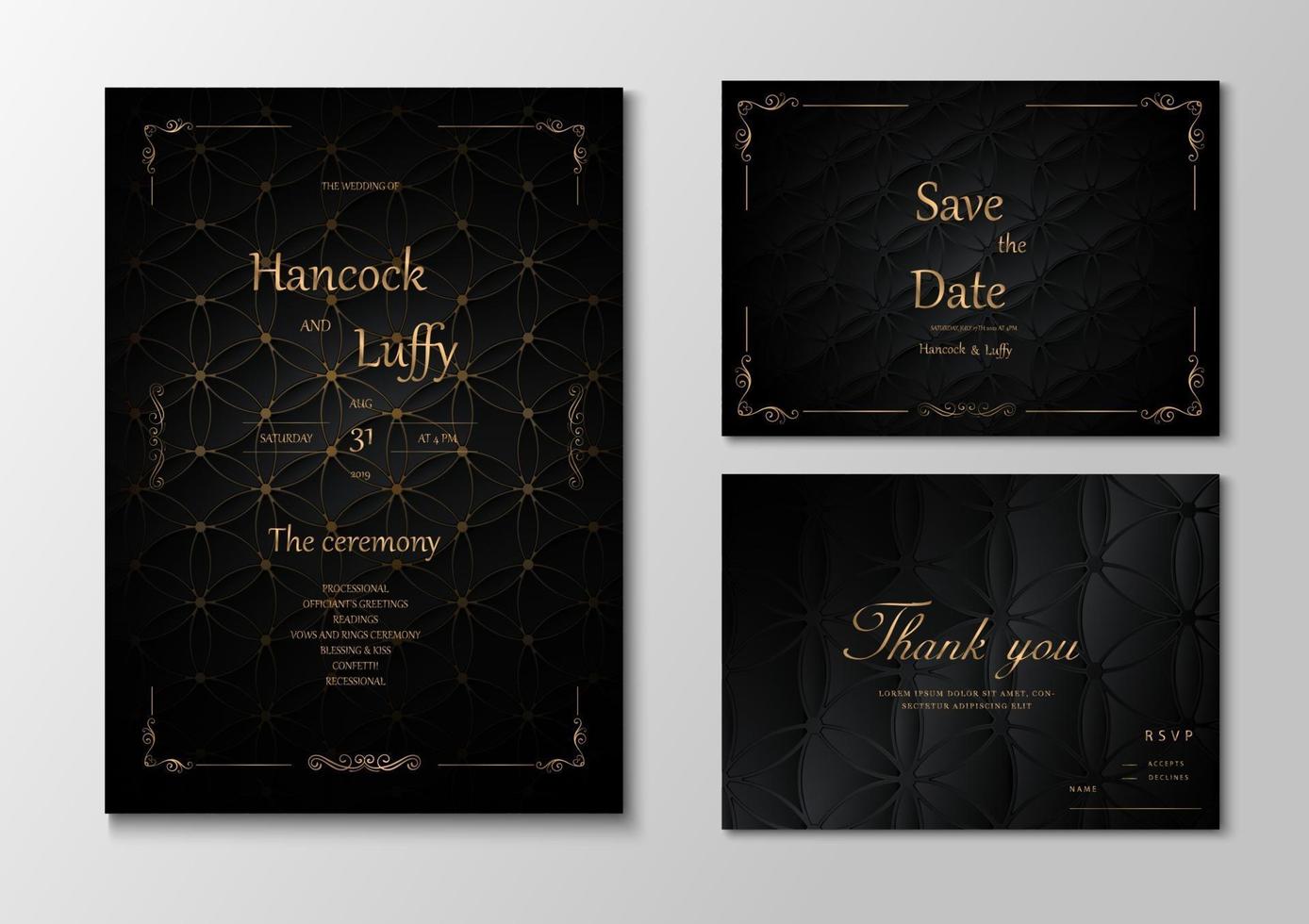 fond de luxe de carte d'invitation de mariage avec du noir et de l'or vecteur