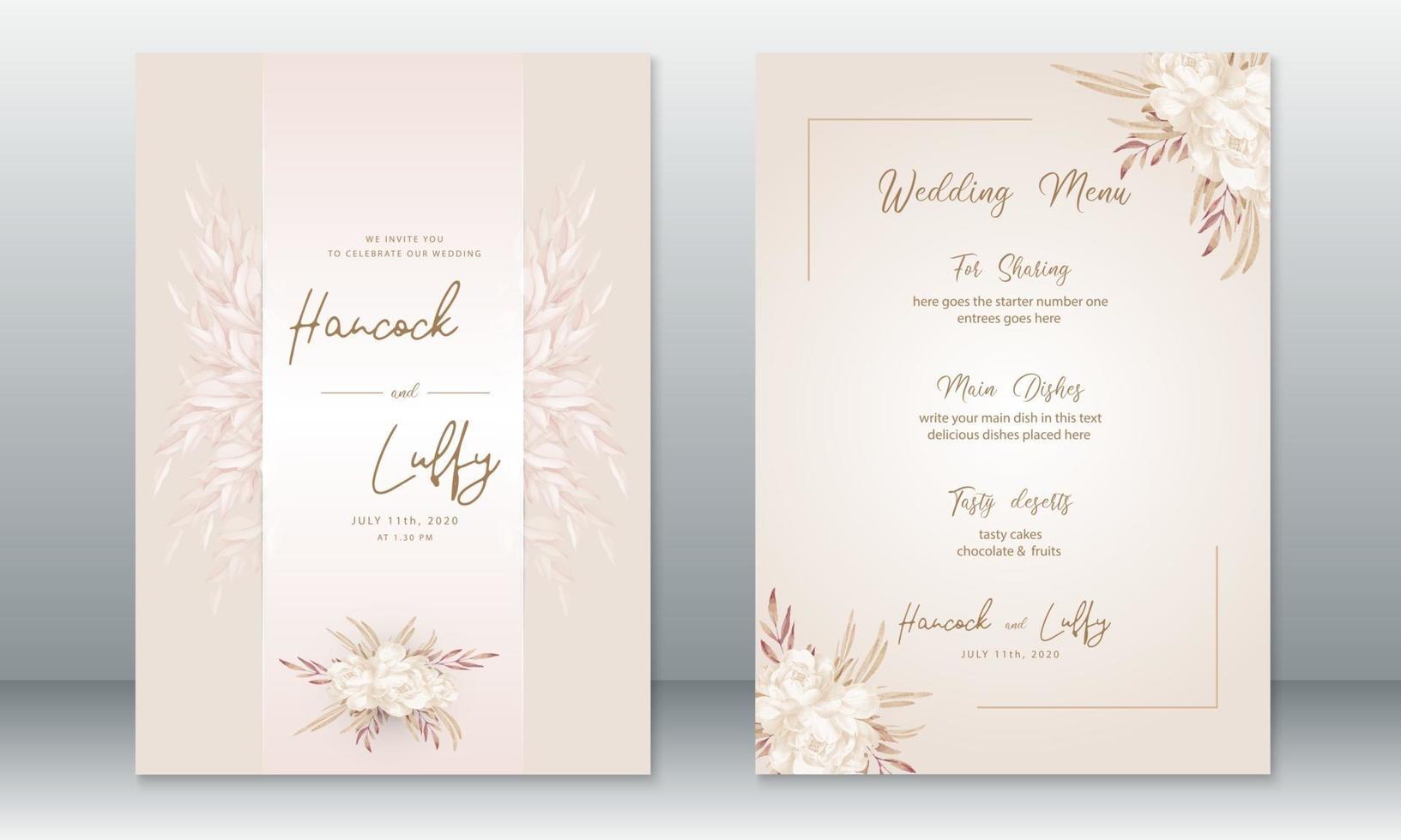 modèle de carte d'invitation de mariage élégant de fond rose vecteur