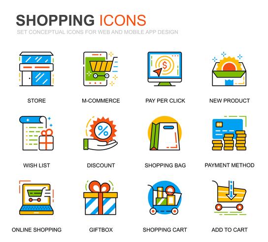 Icônes de ligne de magasinage et de commerce électronique simples pour sites Web et applications mobiles vecteur