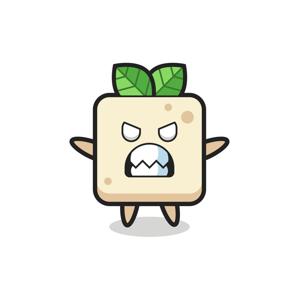 expression courroucée du personnage de la mascotte du tofu vecteur