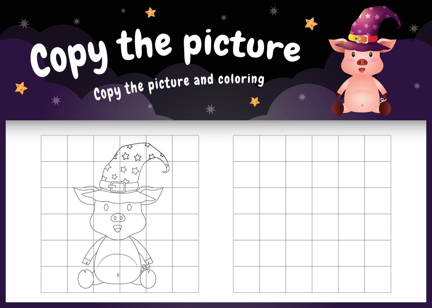 copiez le jeu d'enfants et la page de coloriage avec un cochon mignon vecteur