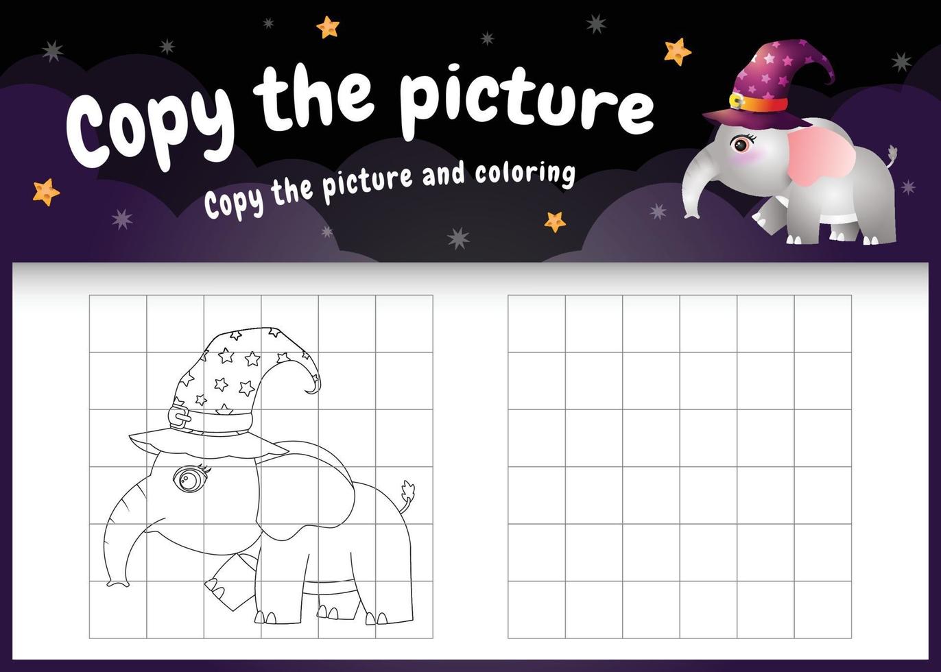 copiez l'image jeu d'enfants et coloriage avec un éléphant mignon vecteur