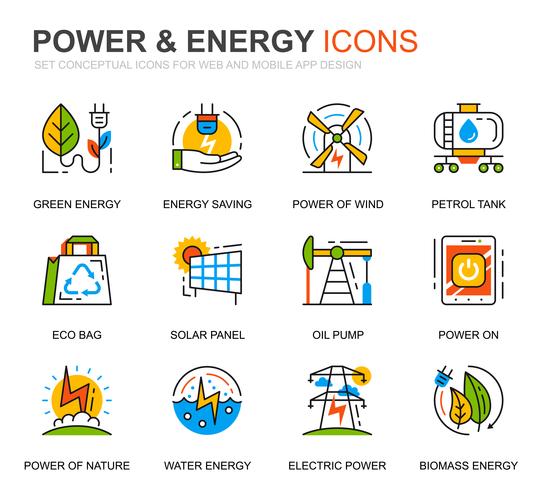Simple Set Power Industry et Energy Line Icons pour sites Web et applications mobiles vecteur