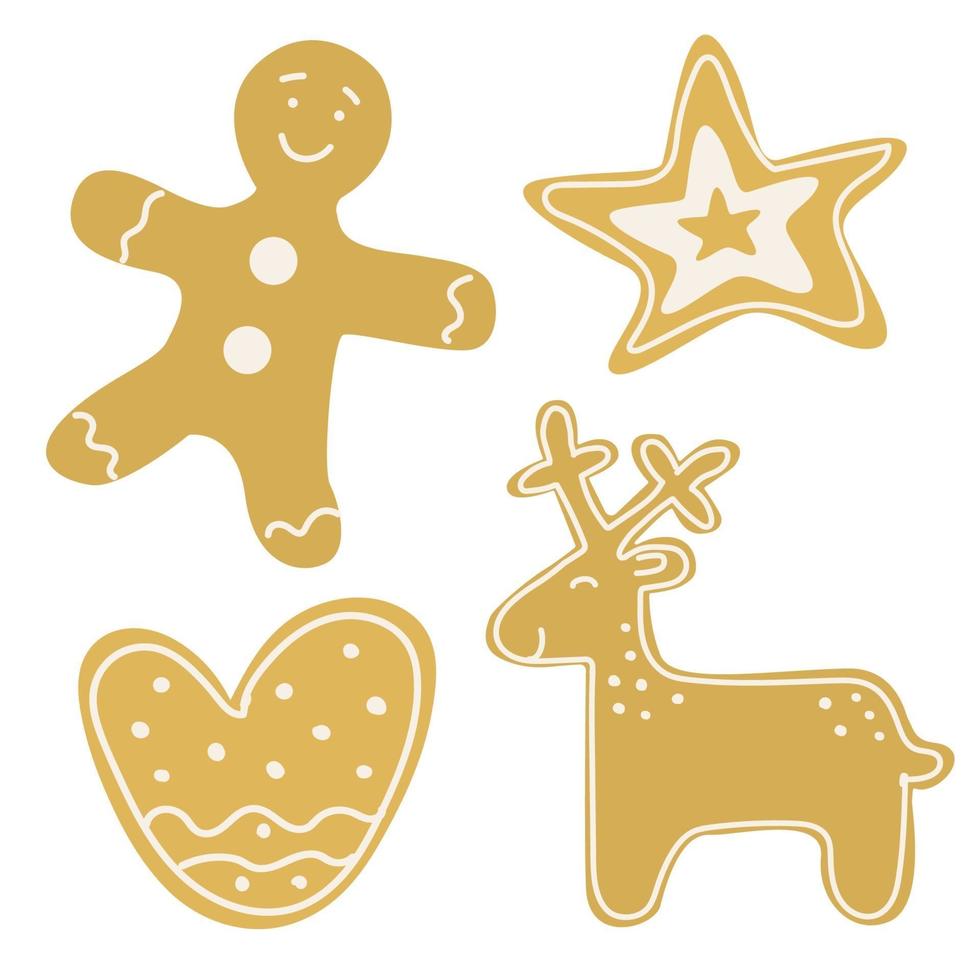 biscuits de noël avec bonhomme en pain d'épice, étoile, coeur et cerf vecteur