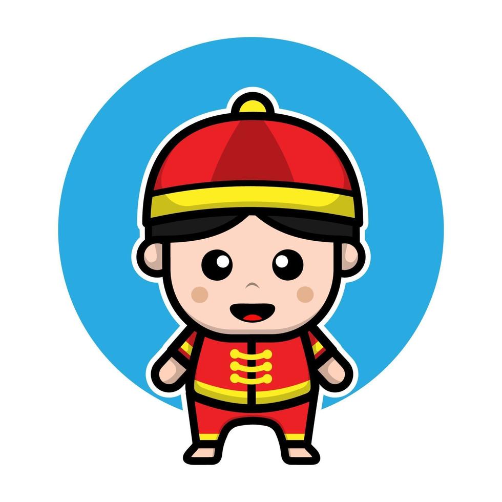 personnage de dessin animé mignon garçon chinois vecteur