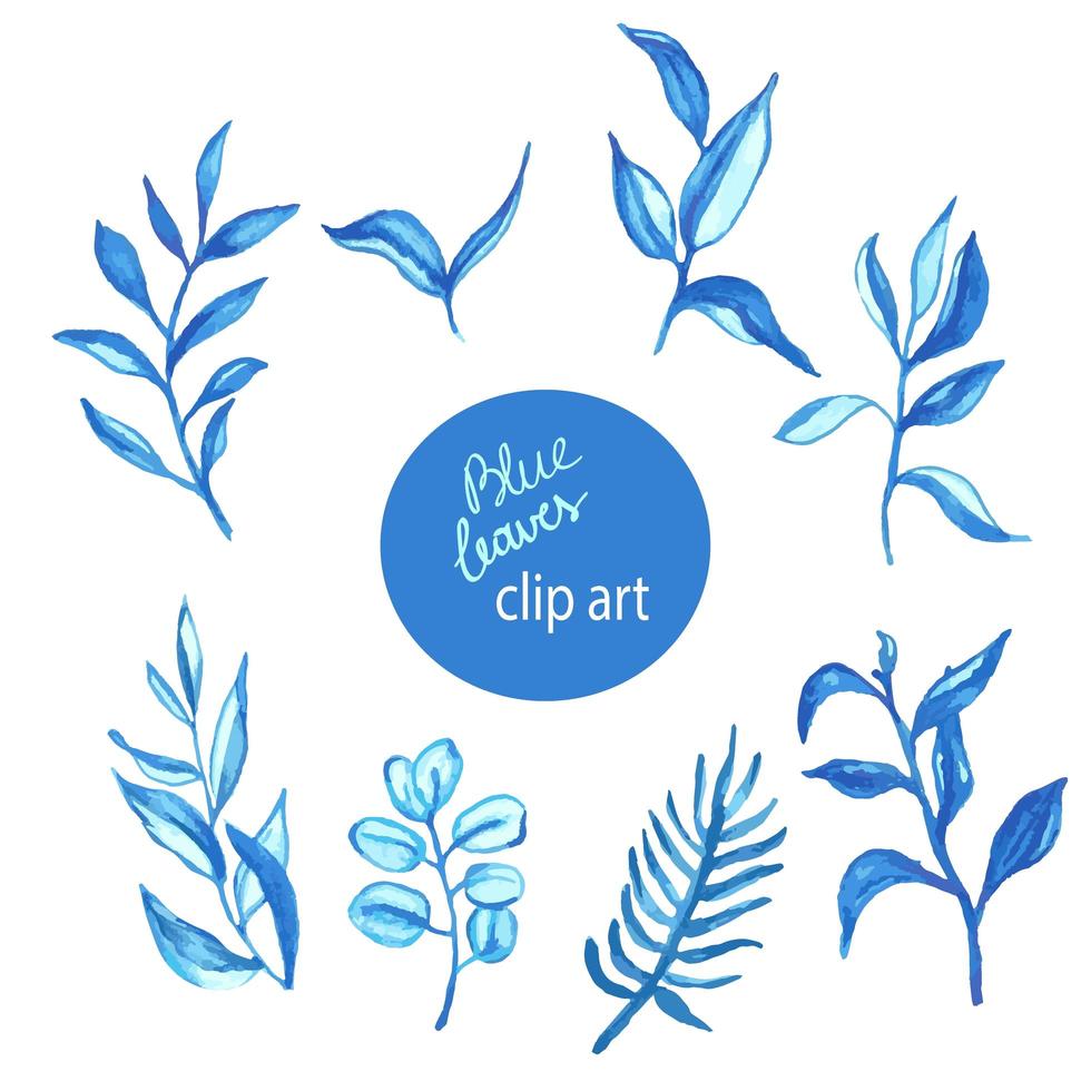 leves bleus à l'aquarelle pour logo ou invitations de mariage vecteur