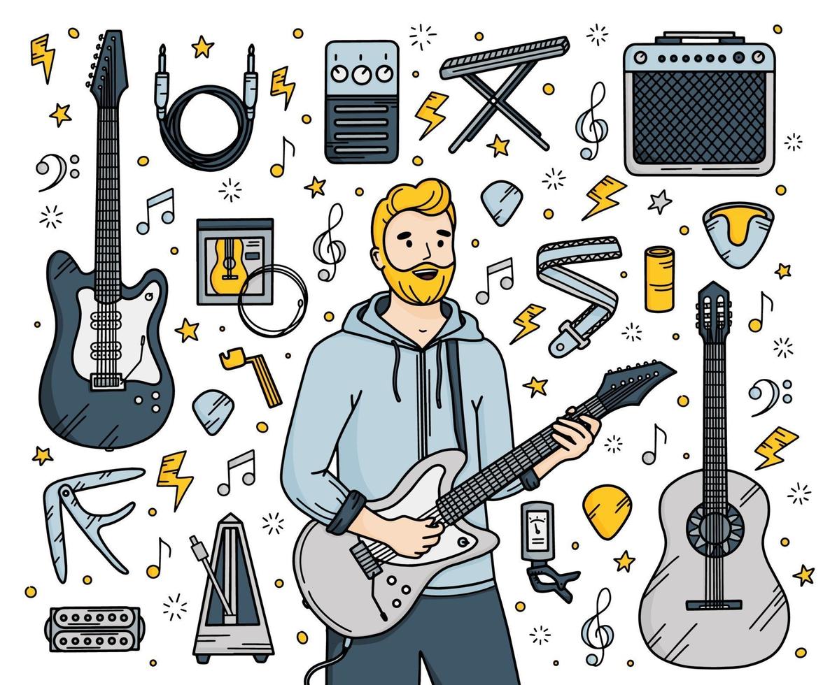 instruments de musique de guitare dans un style doodle vecteur