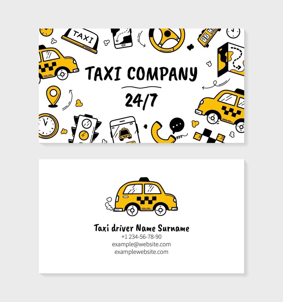 modèle de carte de visite de taxi dans un style doodle vecteur