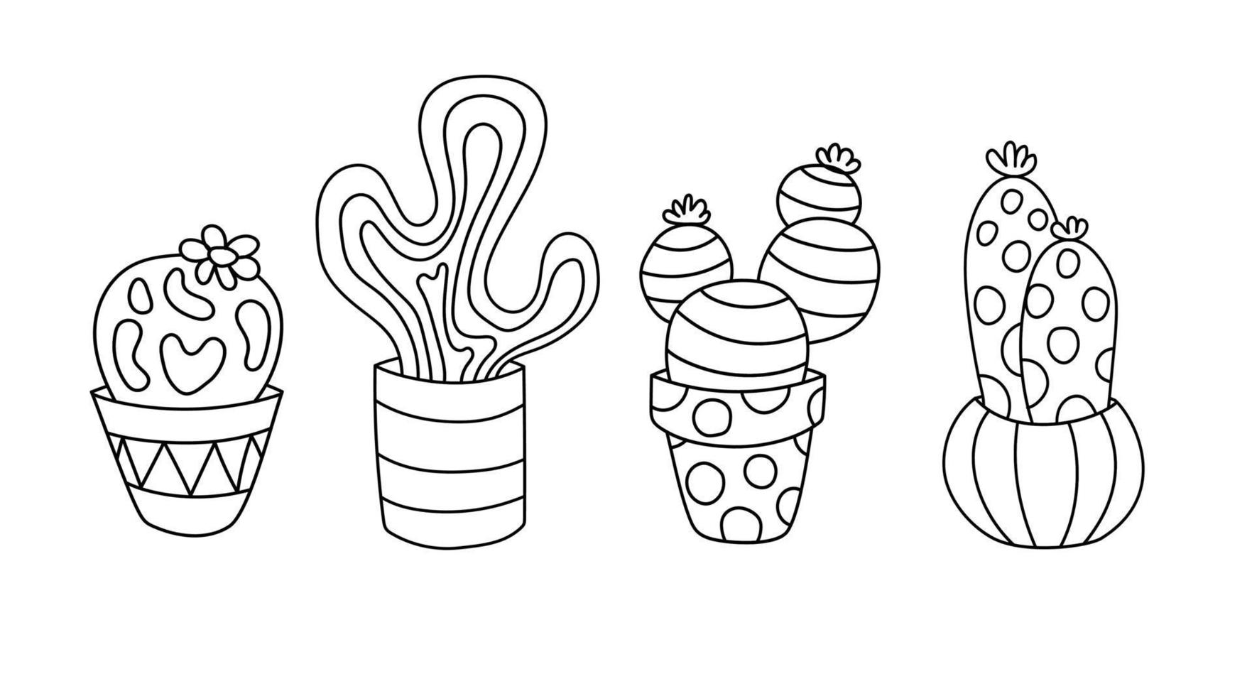 illustration de doodle de ligne de cactus isolé mignon vecteur