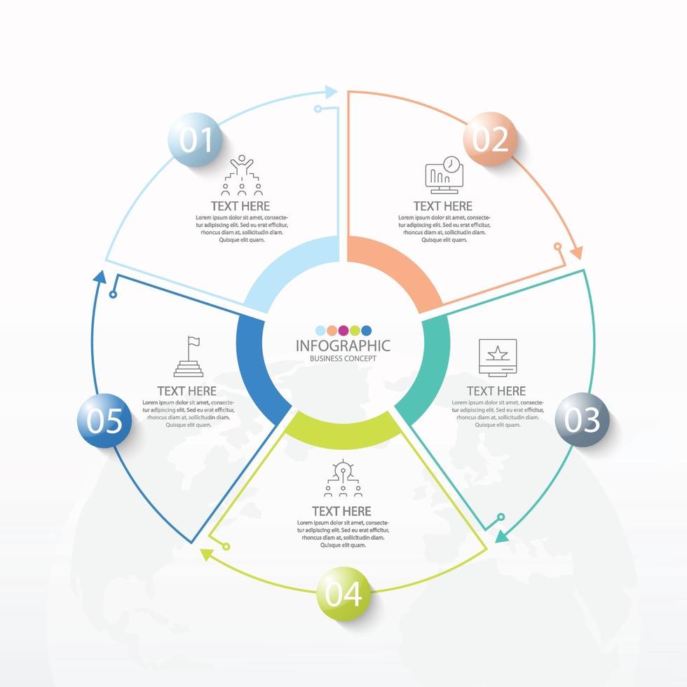 modèle d'infographie de cercle de base avec 5 étapes vecteur