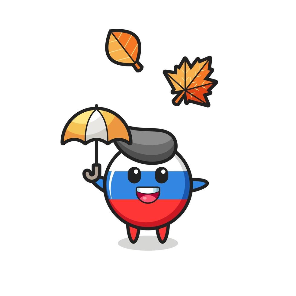 dessin animé de l'insigne du drapeau russe mignon tenant un parapluie en automne vecteur