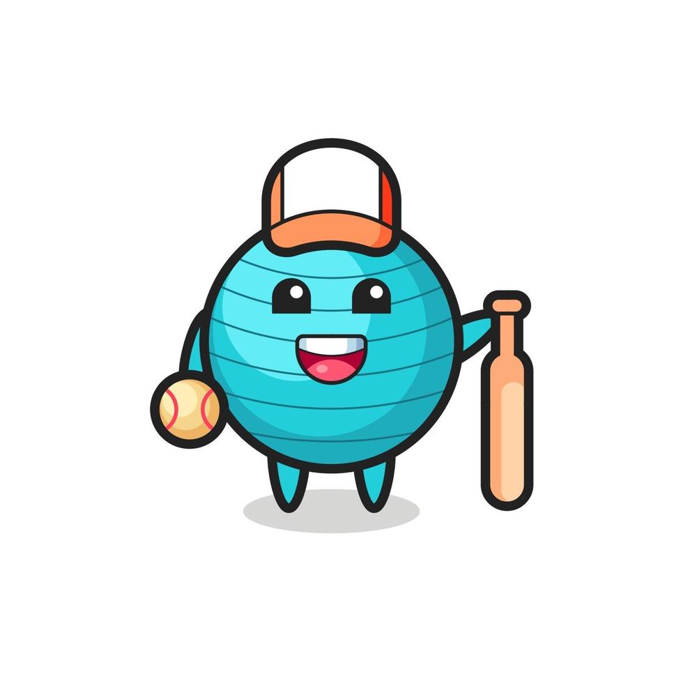 personnage de dessin animé de ballon d'exercice en tant que joueur de baseball vecteur