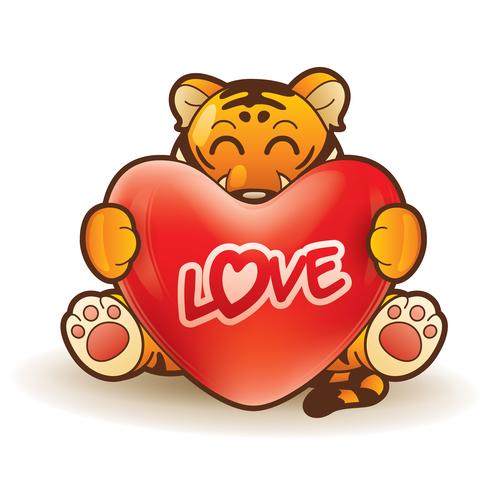 Tigre embrassant un coeur vecteur