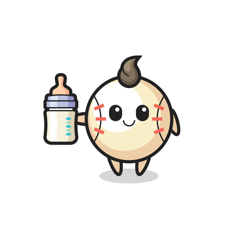 personnage de dessin animé de baseball bébé avec bouteille de lait vecteur