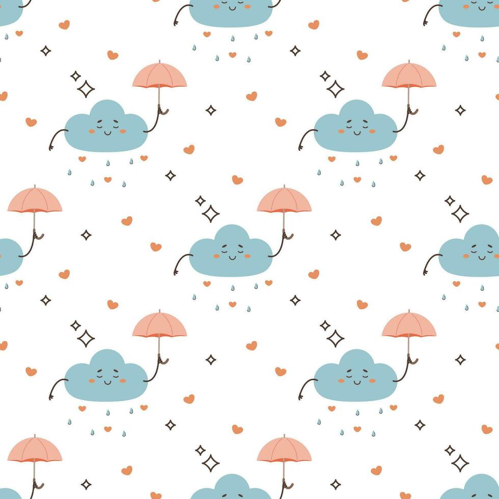 sans couture modèle mignonne nuage avec parapluie, cœurs vecteur