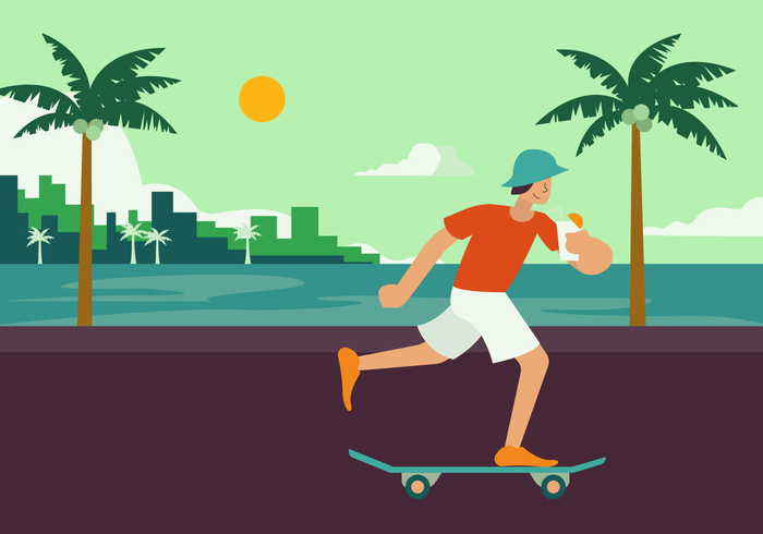 Garçon, patinage sur Summertime Vector Illustration