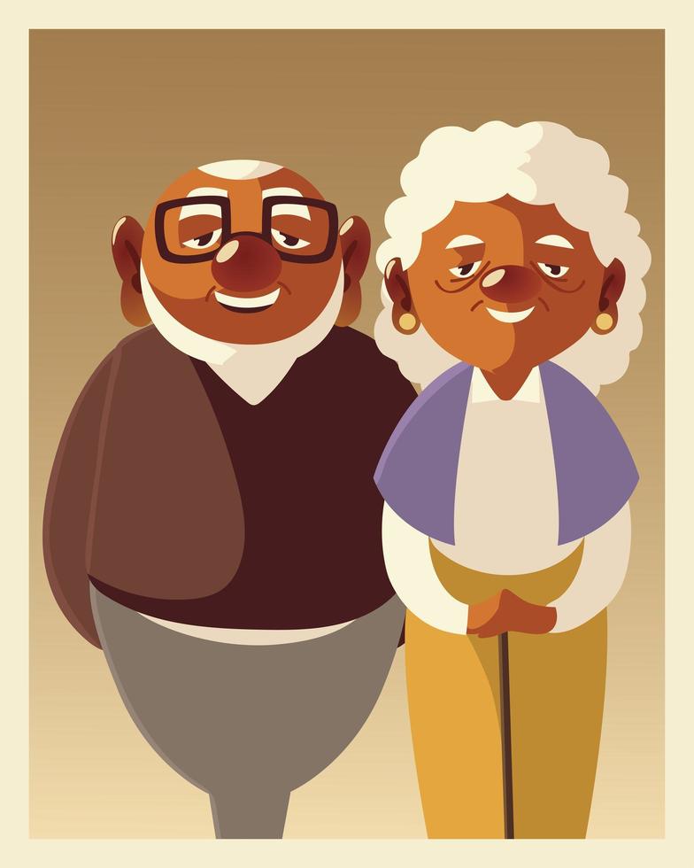 portrait mignon couple senior hommes et femmes, personnages de grands-parents vecteur