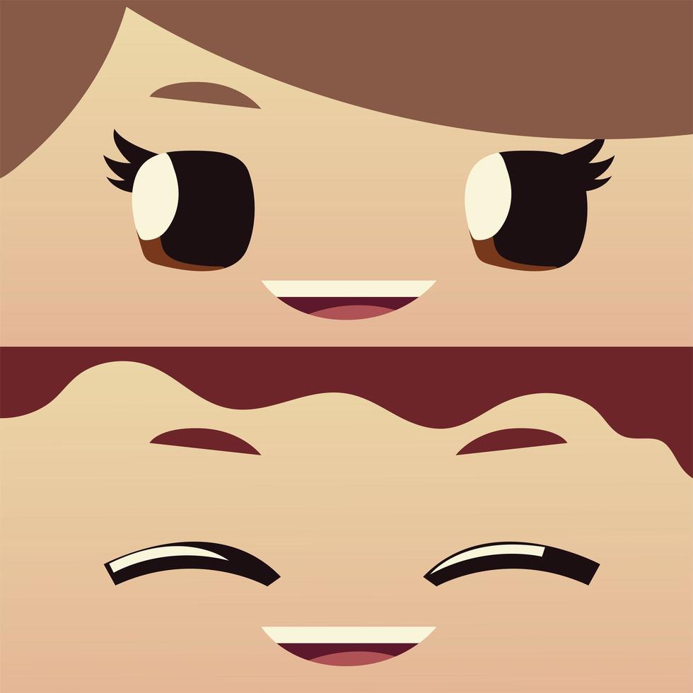 personnages de dessin animé garçon et fille visage heureux, conception d'enfants vecteur