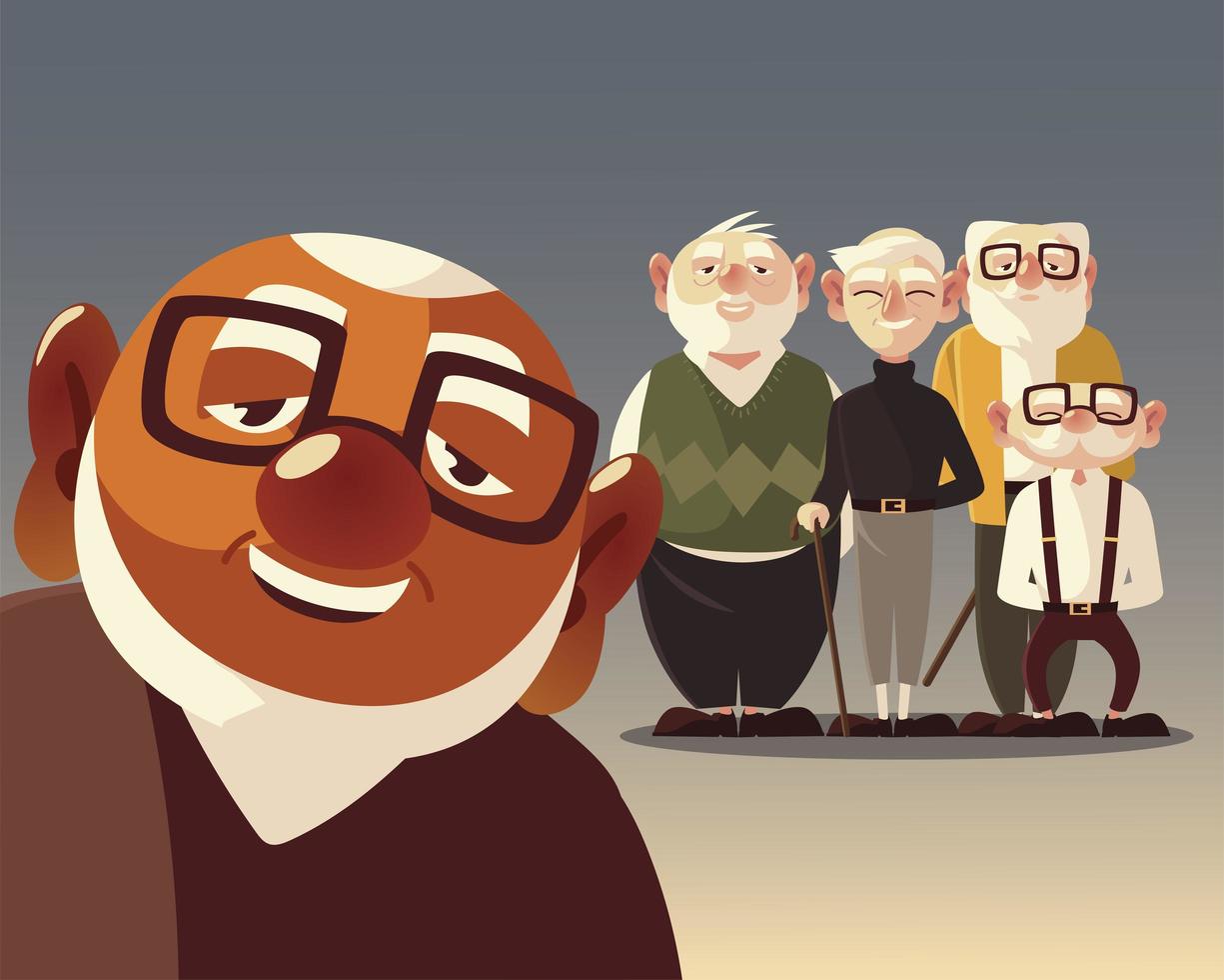 grand-père mignon avec des personnages seniors hommes et femmes du groupe vecteur
