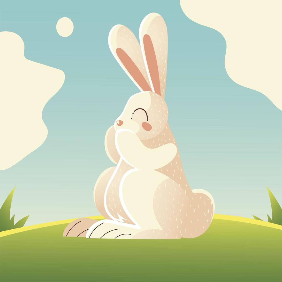 animal de dessin animé mignon lapin blanc dans l'herbe vecteur