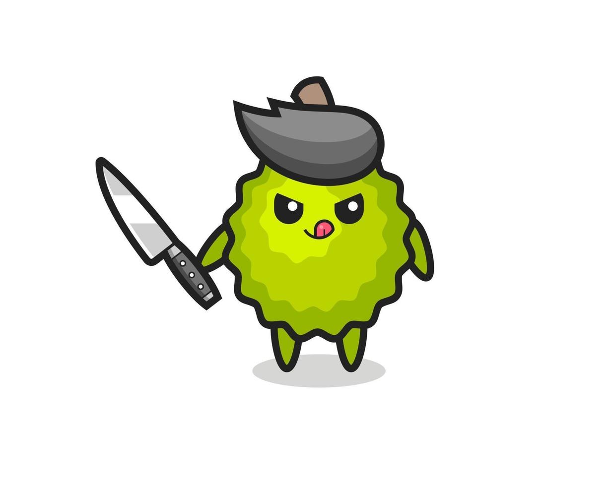 Adorable mascotte de durian en psychopathe tenant un couteau vecteur