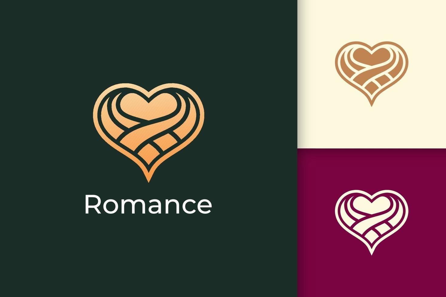 le logo d'amour de luxe représente la romance ou la relation avec la couleur or vecteur