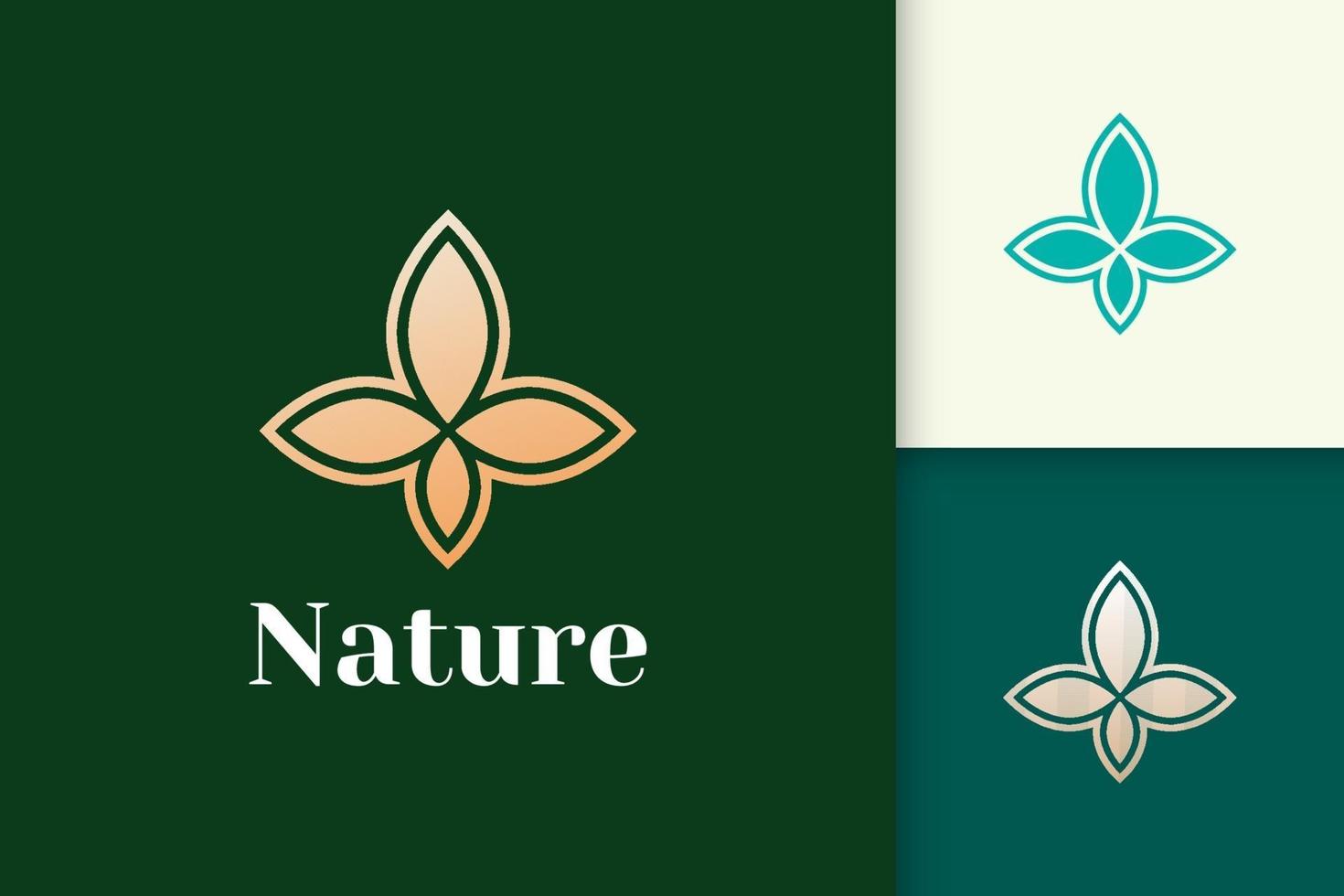 logo de fleur en forme de feuille simple et luxueuse pour la santé et la beauté vecteur