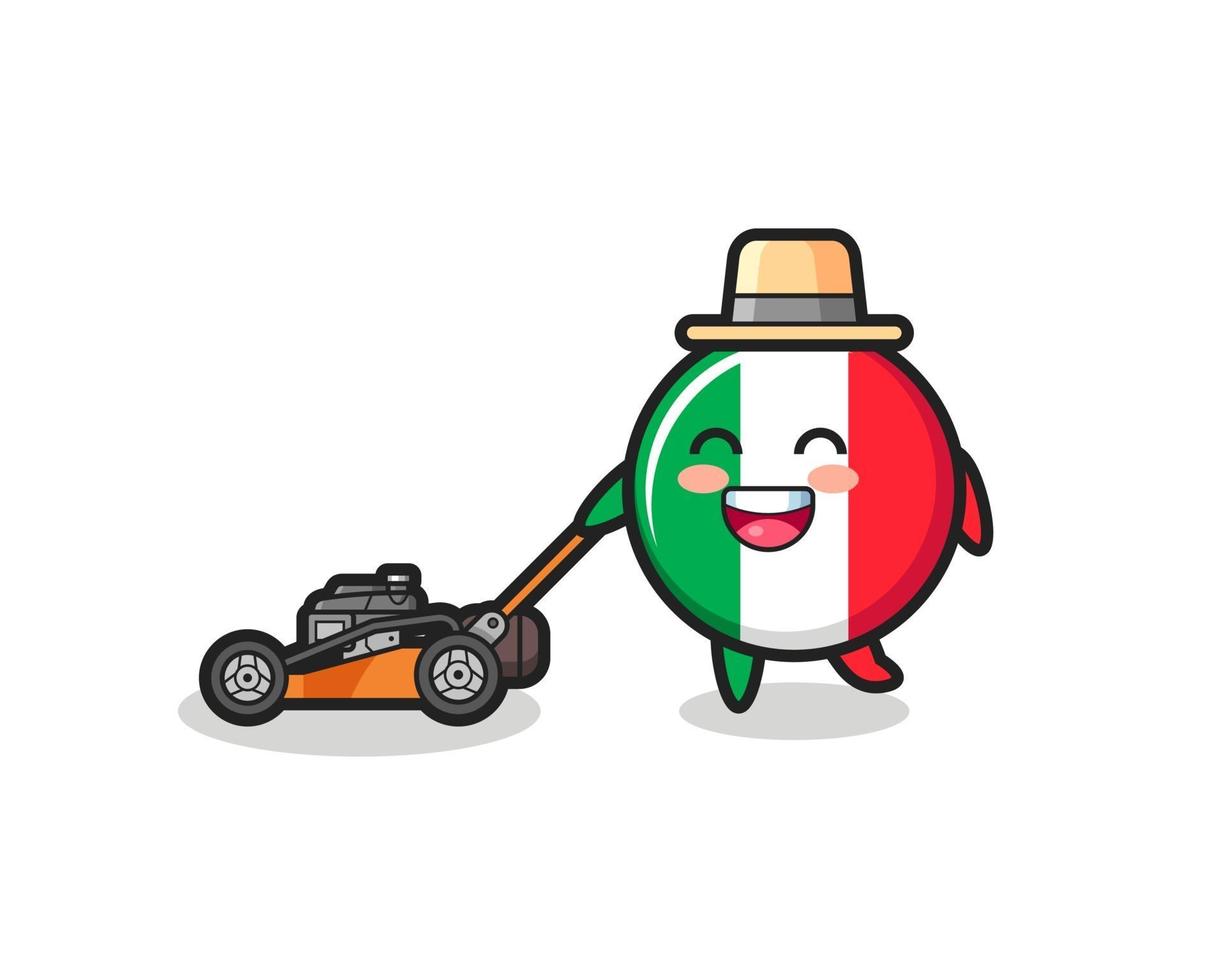 illustration du personnage du drapeau italien à l'aide d'une tondeuse à gazon vecteur