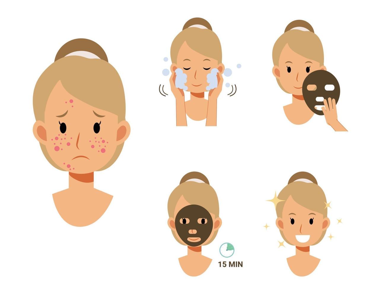 avant et après la feuille de masque, éliminez l'acné. vecteur