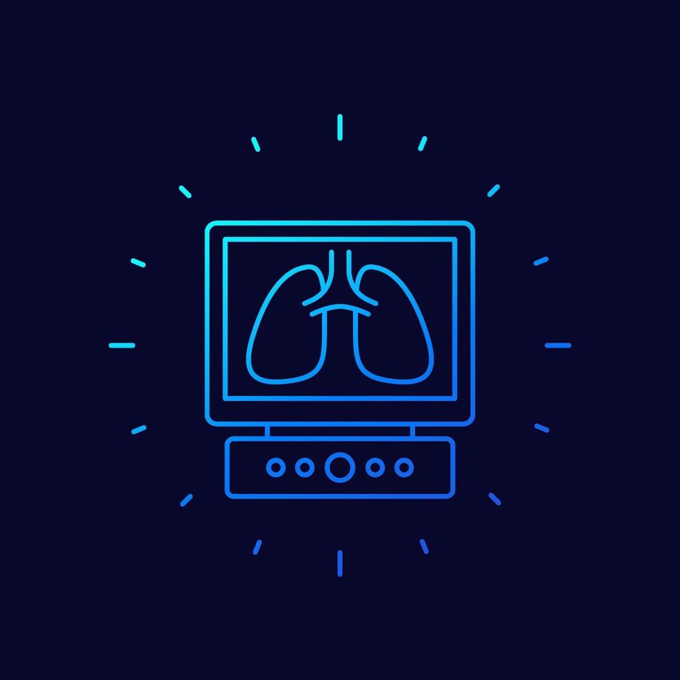 poumons à l'écran, icône de la ligne de ventilation des poumons artificiels vecteur