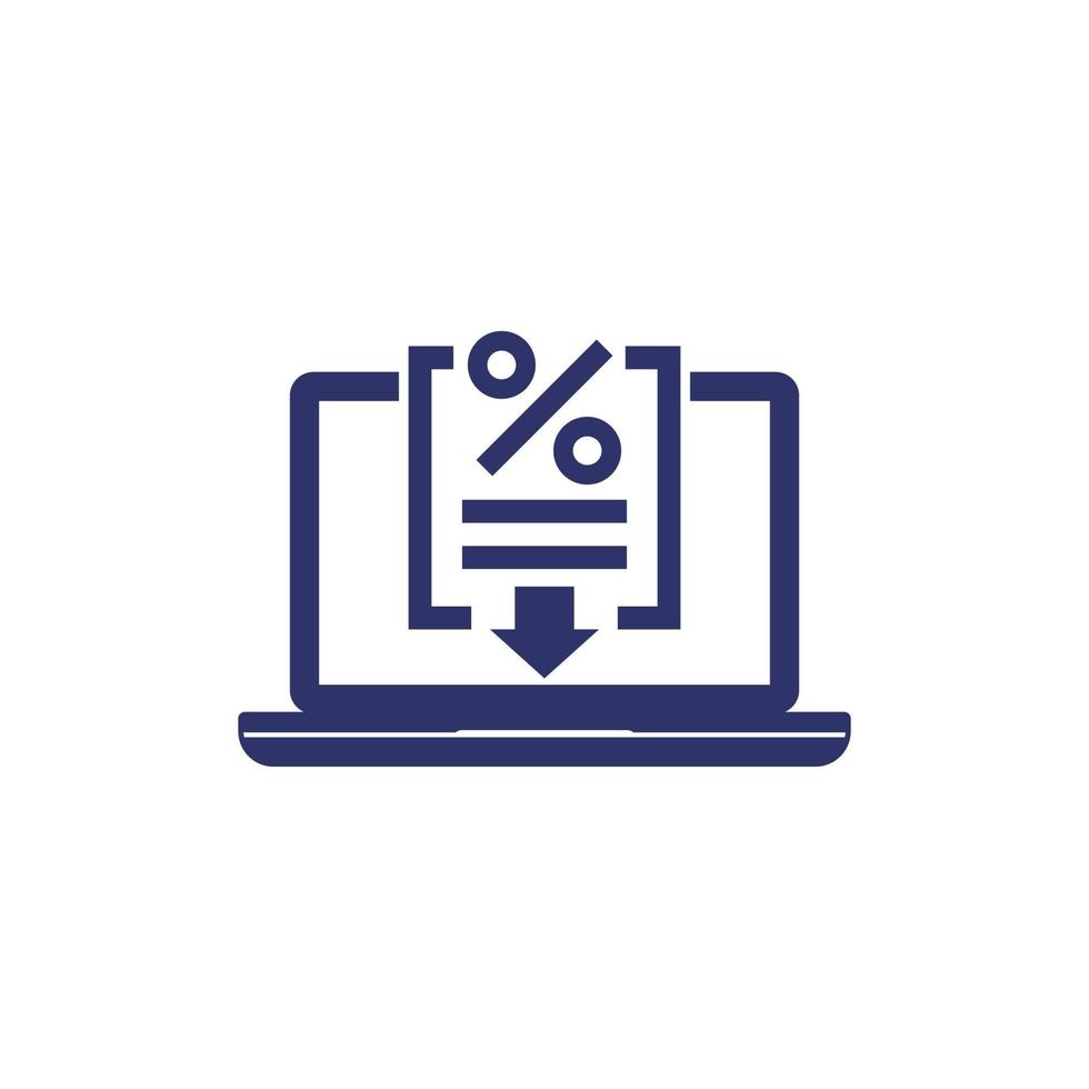 icône de réduction de taux avec ordinateur portable vecteur