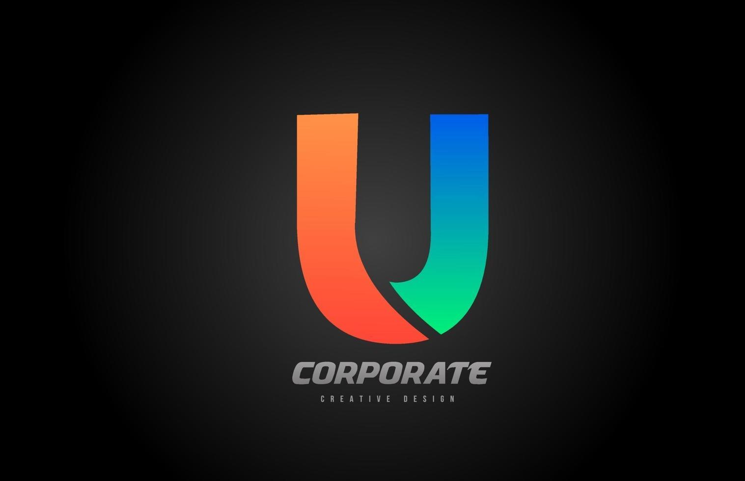 bleu orange lettre u alphabet logo design icône pour entreprise vecteur