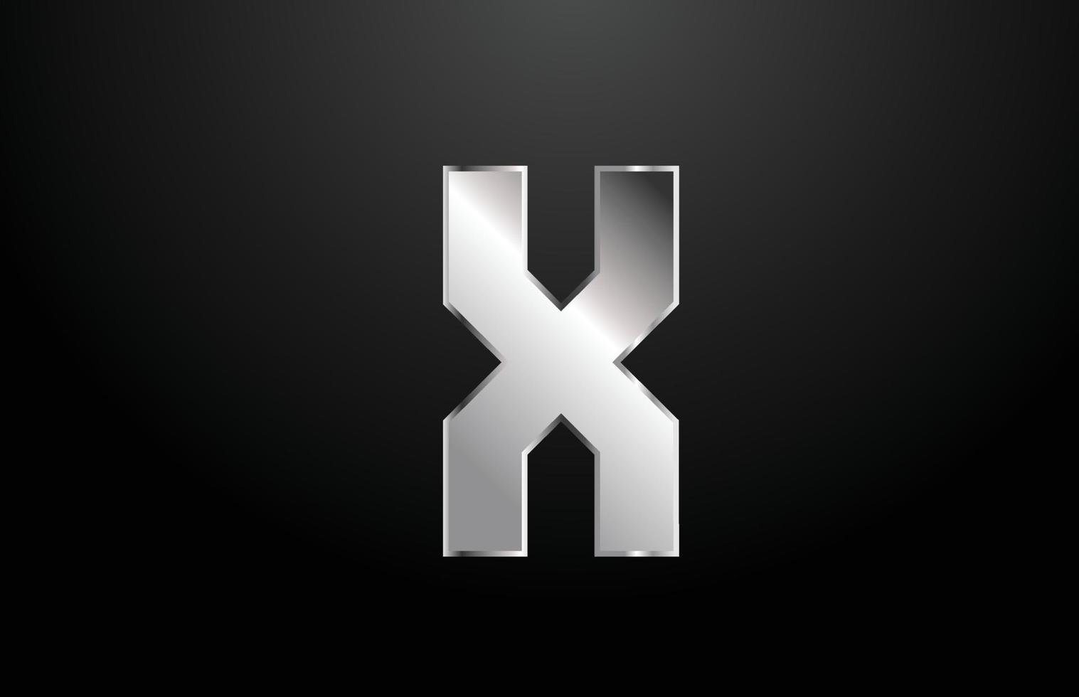 lettre de l'alphabet en métal argenté x modèle de conception d'icône de logo vecteur