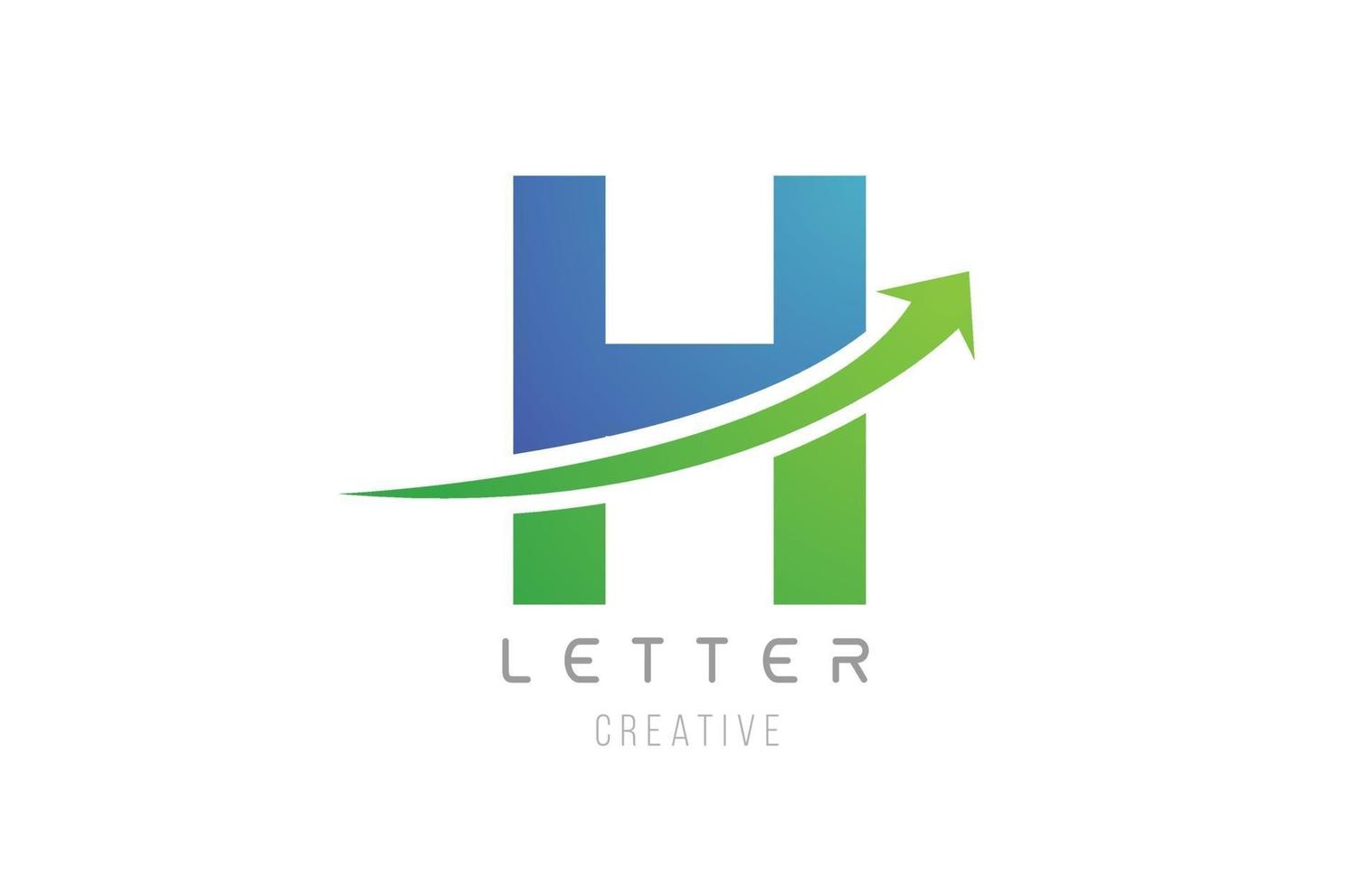 alphabet de lettre de flèche swoosh bleu vert h pour la conception d'icône de logo d'entreprise vecteur