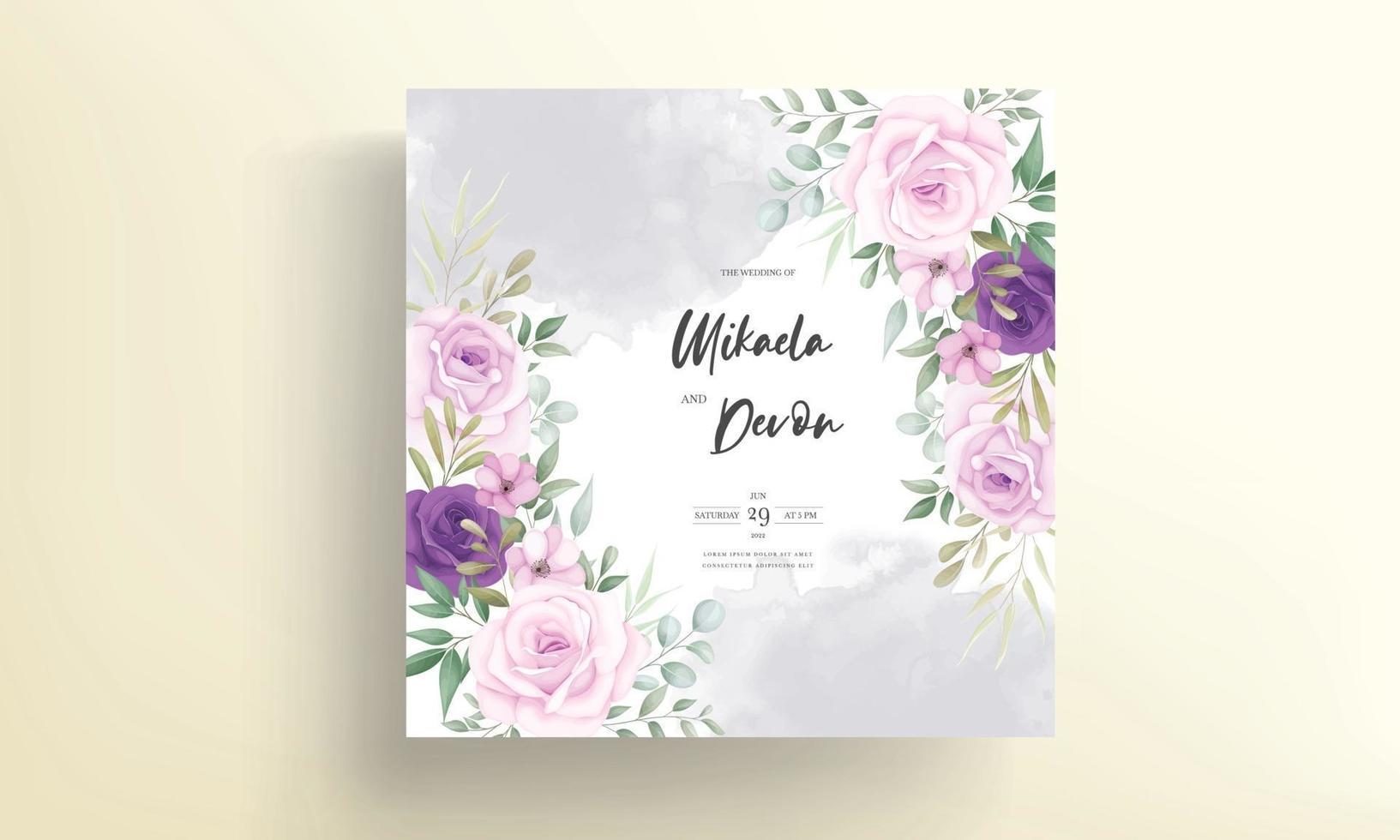 beaux dessins d'invitation de mariage avec de beaux ornements de fleurs vecteur