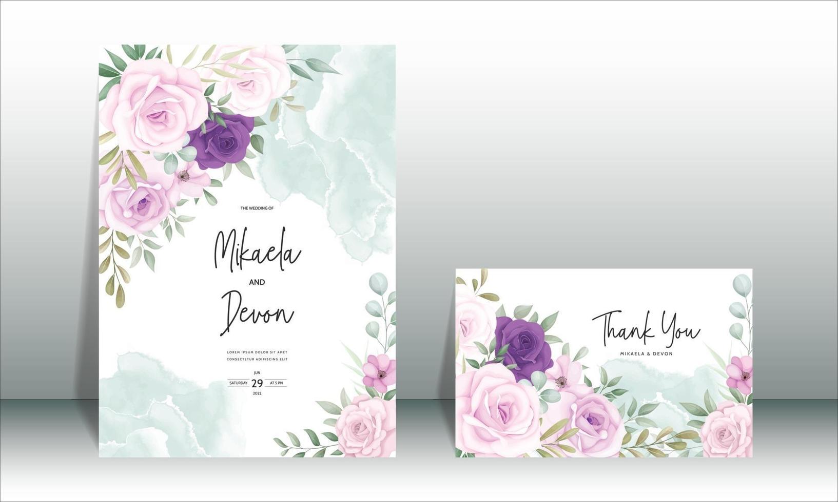 beaux dessins d'invitation de mariage avec de beaux ornements de fleurs vecteur