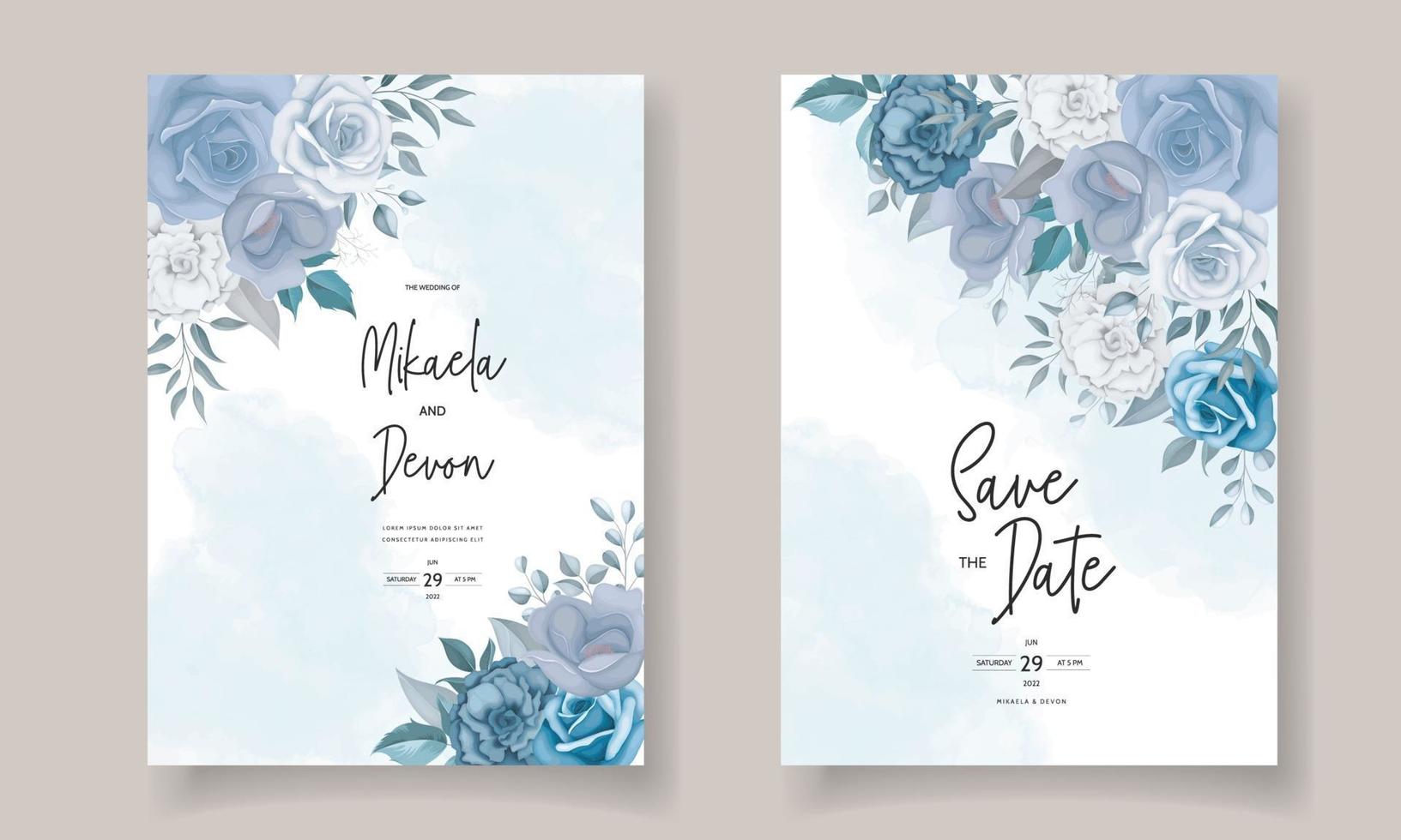 carte d'invitation de mariage avec de belles décorations florales vecteur