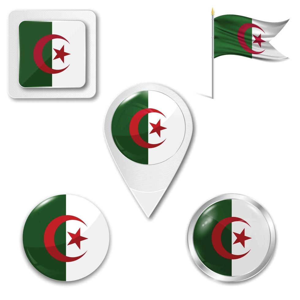 ensemble d'icônes du drapeau national de l'algérie vecteur