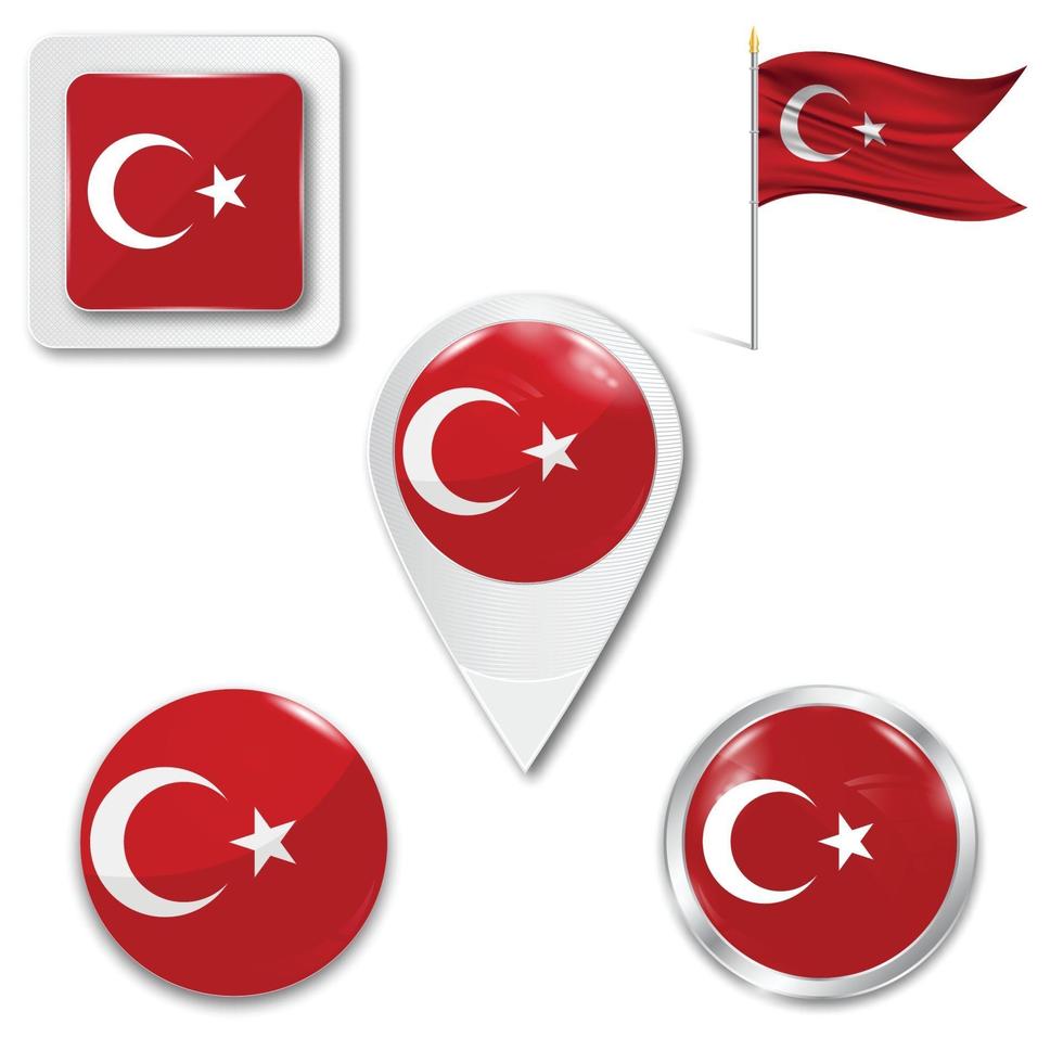 ensemble d'icônes du drapeau national de la Turquie vecteur