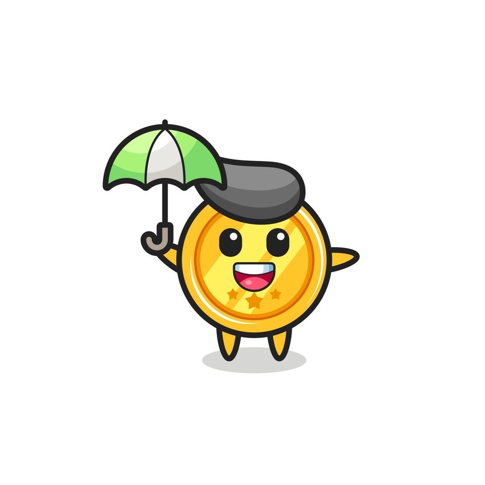 illustration mignonne de médaille tenant un parapluie vecteur
